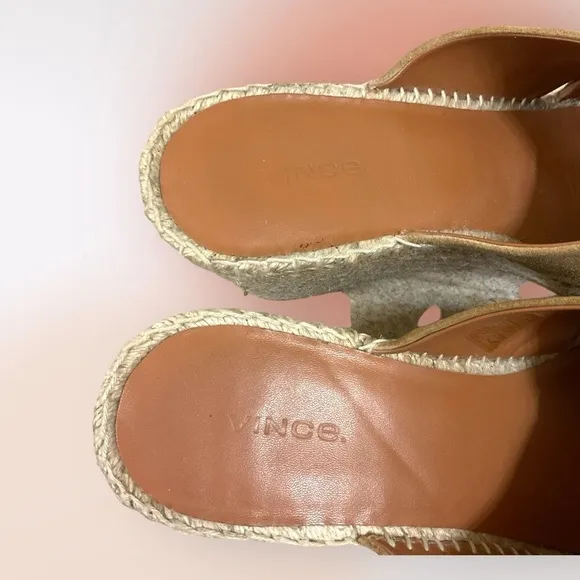 Vince Tan Gaelan Suede Jute Wedge Sandals Size 8M
