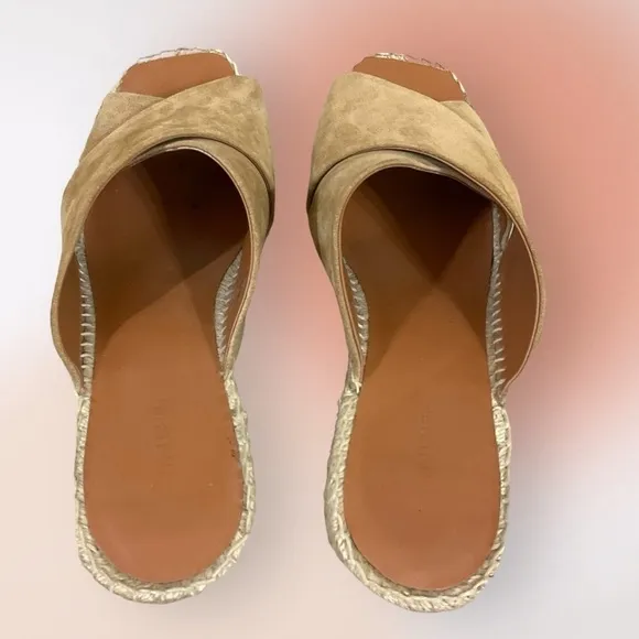 Vince Tan Gaelan Suede Jute Wedge Sandals Size 8M