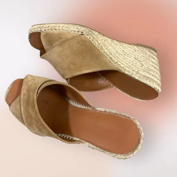 Vince Tan Gaelan Suede Jute Wedge Sandals Size 8M
