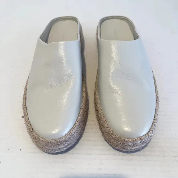 Vince Ulla Cream Slip On Backless Woven Sole Designer Leather Loafers Mules 39