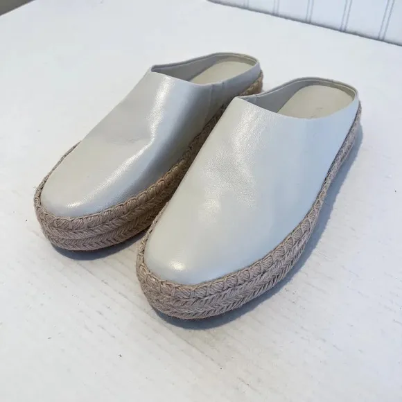 Vince Ulla Cream Slip On Backless Woven Sole Designer Leather Loafers Mules 39