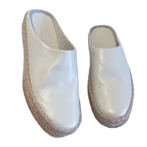 Vince Ulla Cream Slip On Backless Woven Sole Designer Leather Loafers Mules 39