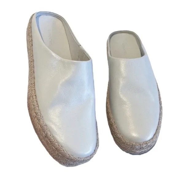 Vince Ulla Cream Slip On Backless Woven Sole Designer Leather Loafers Mules 39