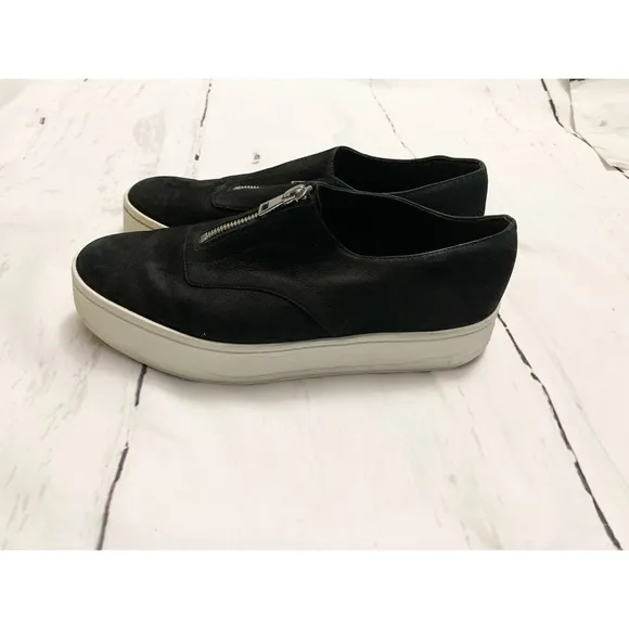 Vince Warner Black Zip Up Platform Sneakers Size 8.5