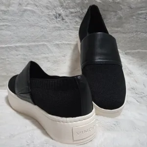 Vince Warren Knit Slip-On Sneakers With Leather Ladies Size 7 Black LIKE NEW