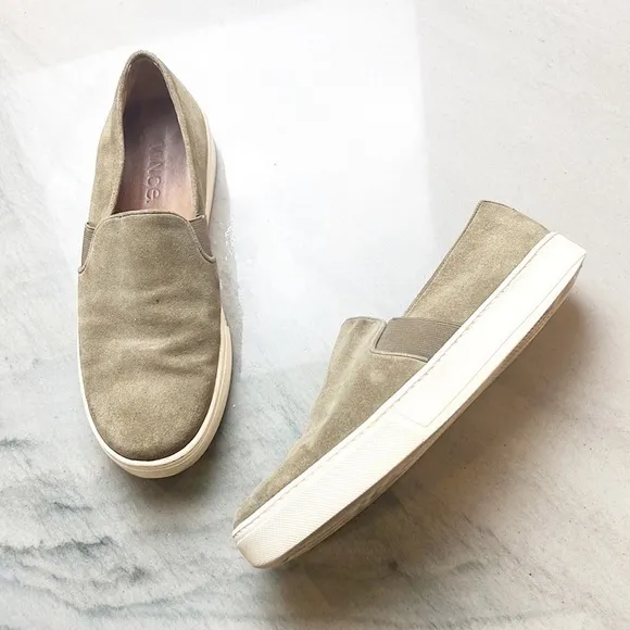 Vince Warren Platform Slip-On Sneakers Taupe Suede size 7