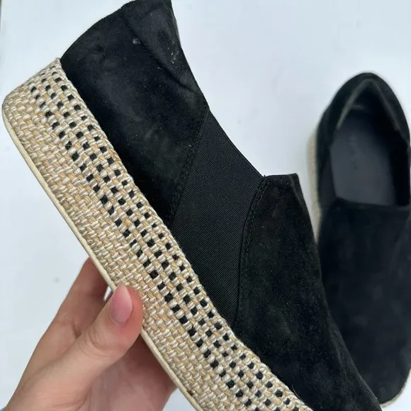 Vince Wilden Platform Espadrille Sneakers Jute Suede Sz 9 in Black Slip-on