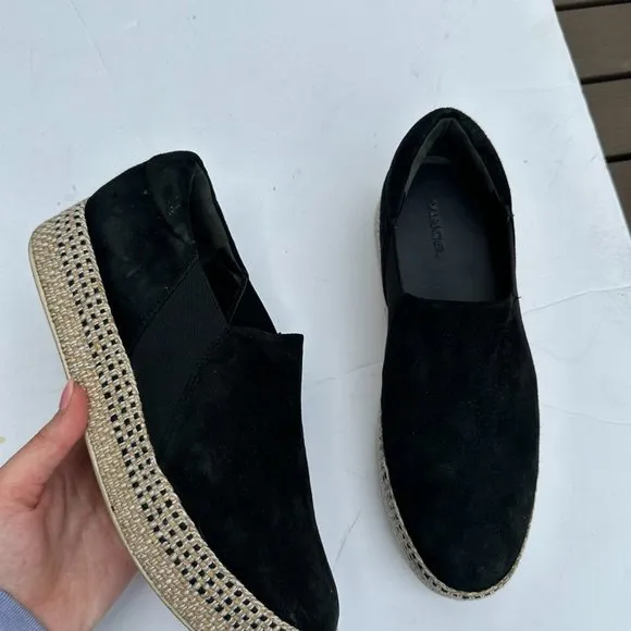 Vince Wilden Platform Espadrille Sneakers Jute Suede Sz 9 in Black Slip-on