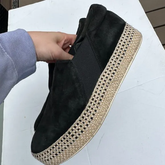 Vince Wilden Platform Espadrille Sneakers Jute Suede Sz 9 in Black Slip-on