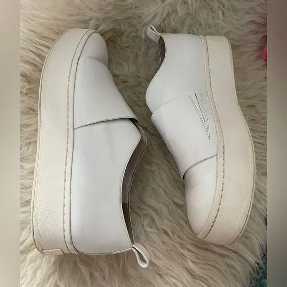 Vince Wallace Leather Slip on White Platform Sneakers Size 8