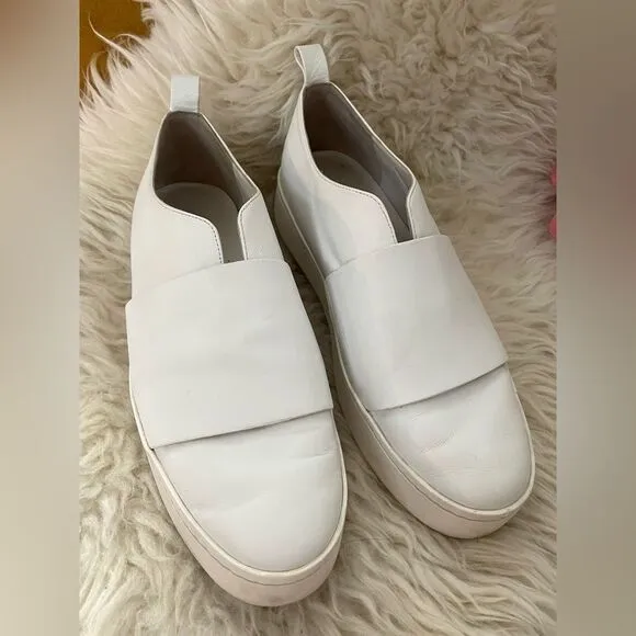 Vince Wallace Leather Slip on White Platform Sneakers Size 8