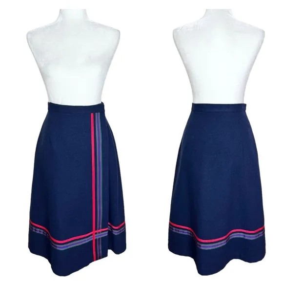 Vintage 1960s preppy Wrap Midi Skirt With Ribbon Trim