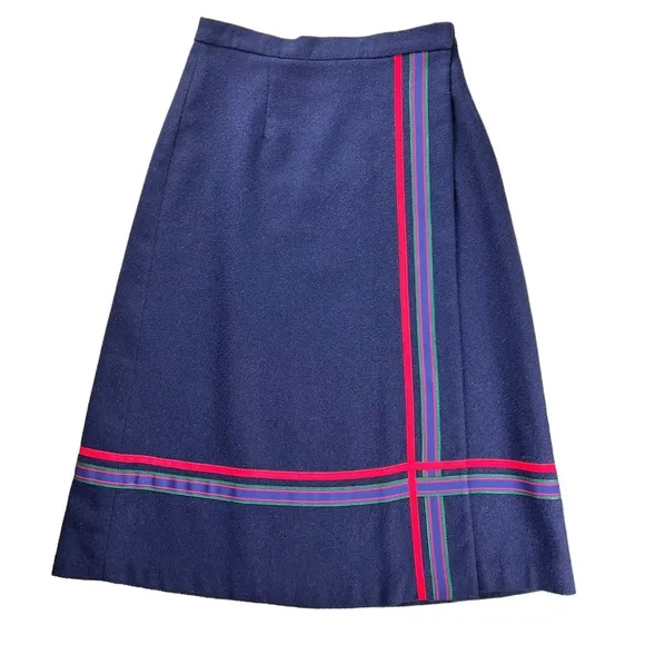 Vintage 1960s preppy Wrap Midi Skirt With Ribbon Trim