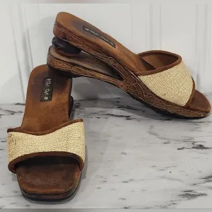 Vintage 90s Y2K Cha Cha carved wood wedge sandals women's size 7