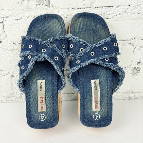 Vintage 90’s Y2K Denim Platform Slip On Sandals