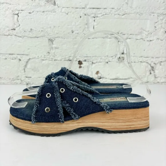 Vintage 90’s Y2K Denim Platform Slip On Sandals
