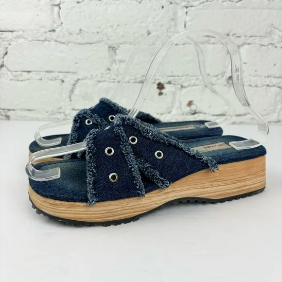 Vintage 90’s Y2K Denim Platform Slip On Sandals
