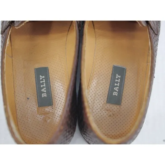 Vintage Bally Woven Leather Lisbon Italy Dress Shoes Men size 7.5 Brown Loafers‎
