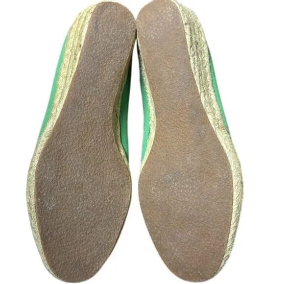 Vintage Beacon Kelly Green Embroidered Canvas Wedge Espadrilles Size 8.5W