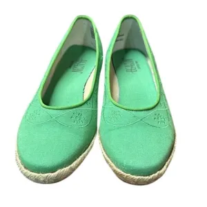 Vintage Beacon Kelly Green Embroidered Canvas Wedge Espadrilles Size 8.5W