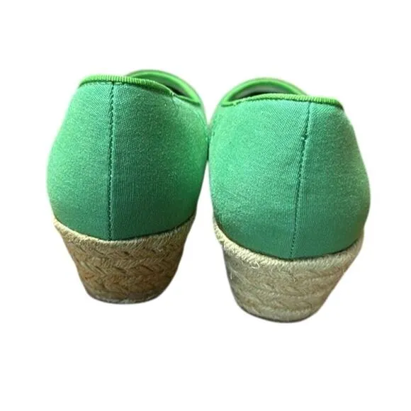 Vintage Beacon Kelly Green Embroidered Canvas Wedge Espadrilles Size 8.5W