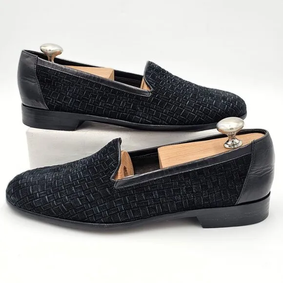 Vintage Bragano Italy Woven Black Suede Dress Shoes Men's 7.5M Loafers Cole Haan