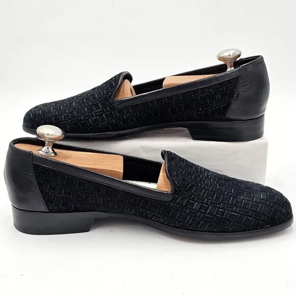 Vintage Bragano Italy Woven Black Suede Dress Shoes Men's 7.5M Loafers Cole Haan