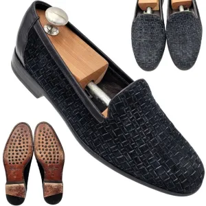 Vintage Bragano Italy Woven Black Suede Dress Shoes Men's 7.5M Loafers Cole Haan