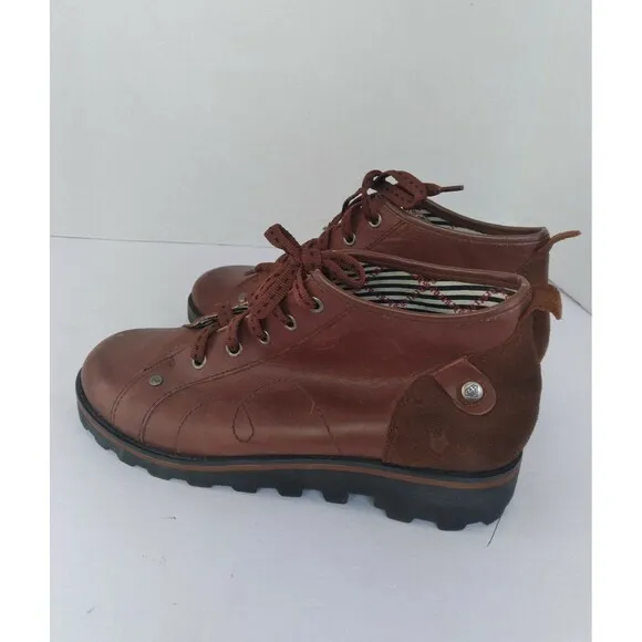 Vintage Brown Leather Ankle Boots with Chunky Lug Sole Platform‎ Combat Style