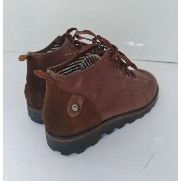 Vintage Brown Leather Ankle Boots with Chunky Lug Sole Platform‎ Combat Style