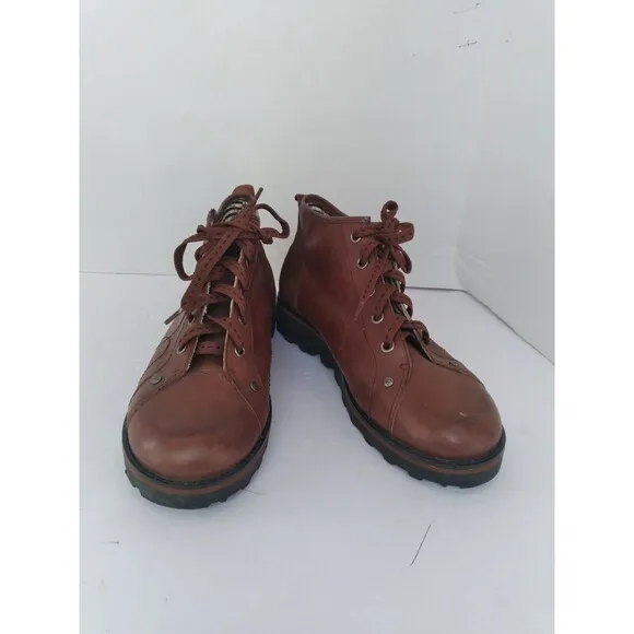 Vintage Brown Leather Ankle Boots with Chunky Lug Sole Platform‎ Combat Style