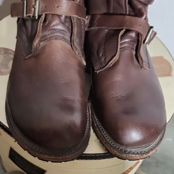VINTAGE Brown Leather Strap Buckle Combat Boots 10M