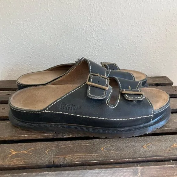 Vintage Doc Dr Martens Mens Black Leather Double Strap Chunky Sandals Size US 10