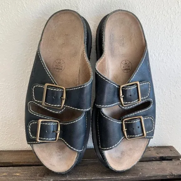 Vintage Doc Dr Martens Mens Black Leather Double Strap Chunky Sandals Size US 10
