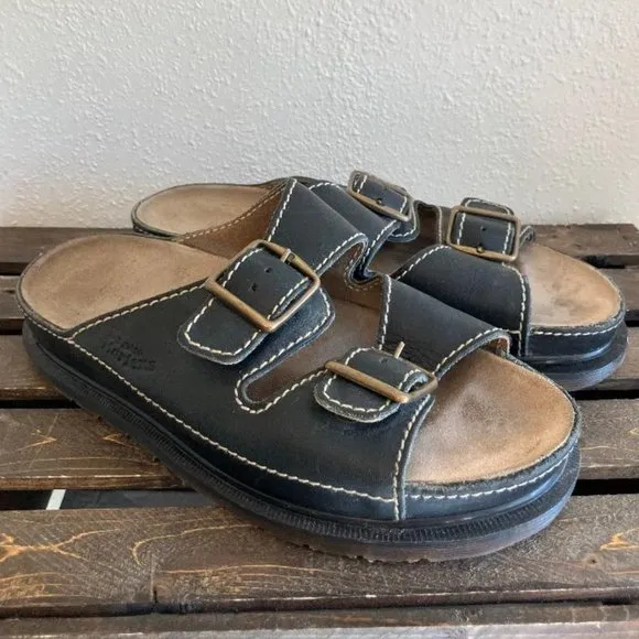 Vintage Doc Dr Martens Mens Black Leather Double Strap Chunky Sandals Size US 10