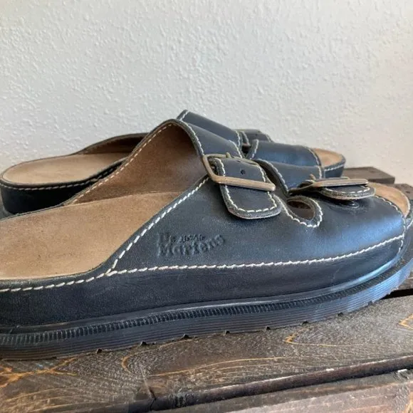 Vintage Doc Dr Martens Mens Black Leather Double Strap Chunky Sandals Size US 10