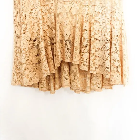 Vintage Flapper Style Scoop Neck Beige Lace Overlay Midi Tank Dress 14