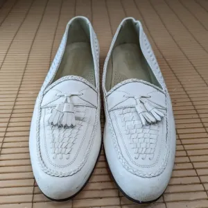 Vintage Florsheim Men's White Woven Leather Tassel Loafers Shoes Size 13D. 156pm