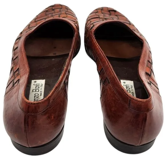 Vintage Lorenzo Banfi Italian Woven Leather Loafers 11 Handmade in Italy Slip-On