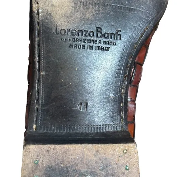 Vintage Lorenzo Banfi Italian Woven Leather Loafers 11 Handmade in Italy Slip-On