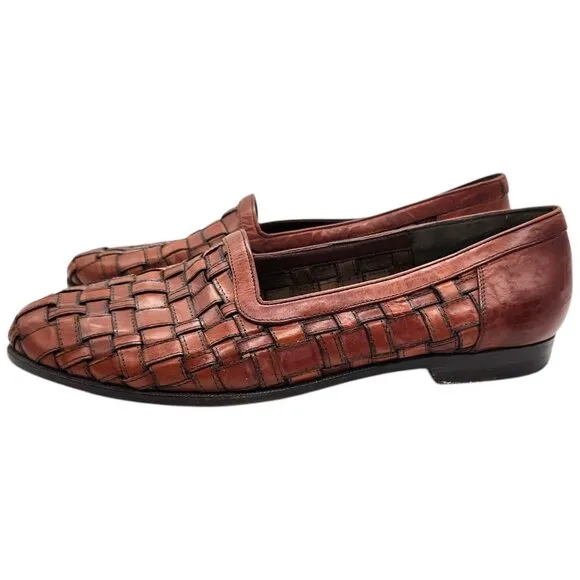 Vintage Lorenzo Banfi Italian Woven Leather Loafers 11 Handmade in Italy Slip-On