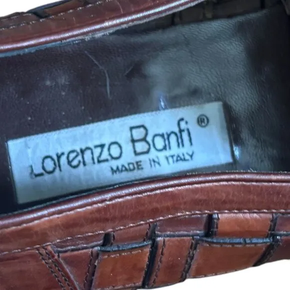 Vintage Lorenzo Banfi Italian Woven Leather Loafers 11 Handmade in Italy Slip-On