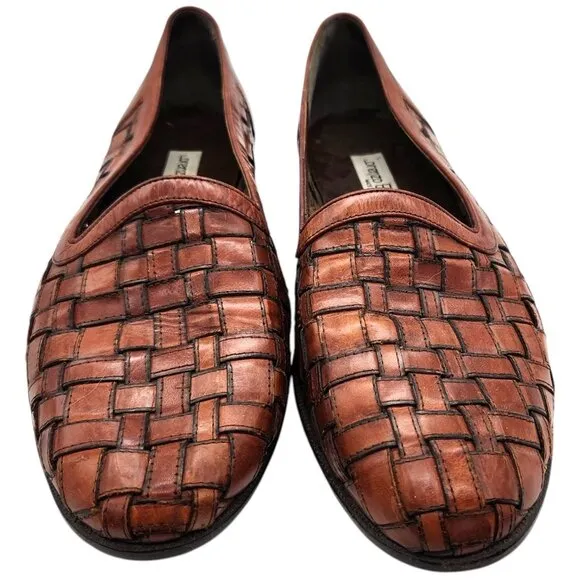 Vintage Lorenzo Banfi Italian Woven Leather Loafers 11 Handmade in Italy Slip-On