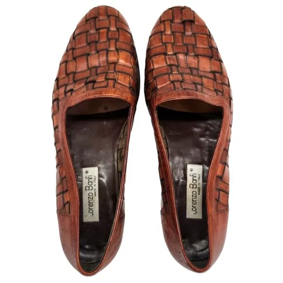 Vintage Lorenzo Banfi Italian Woven Leather Loafers 11 Handmade in Italy Slip-On