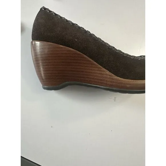 Vintage Rampage Brown Suede Peep Toe Wedge Shoes Size 9 Heels Sandals