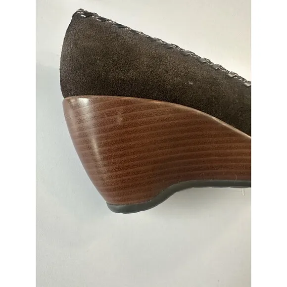 Vintage Rampage Brown Suede Peep Toe Wedge Shoes Size 9 Heels Sandals