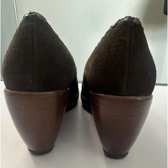 Vintage Rampage Brown Suede Peep Toe Wedge Shoes Size 9 Heels Sandals