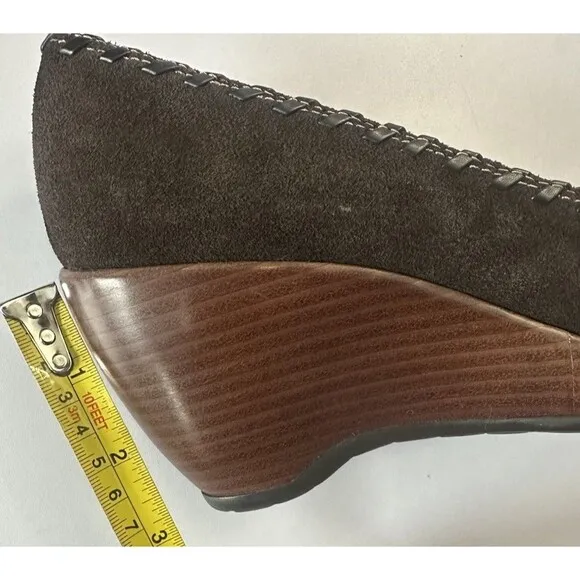 Vintage Rampage Brown Suede Peep Toe Wedge Shoes Size 9 Heels Sandals