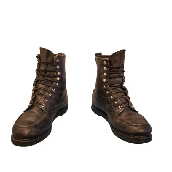 Vintage Vulcan Black Leather Lace-Up Combat Military Boots Men's Size 8E