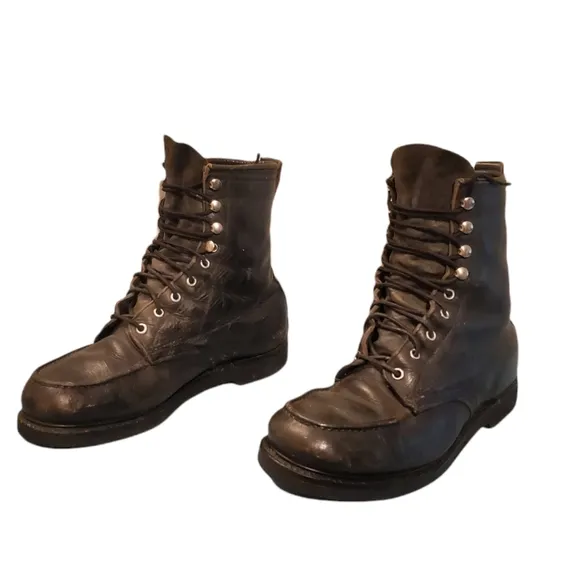 Vintage Vulcan Black Leather Lace-Up Combat Military Boots Men's Size 8E